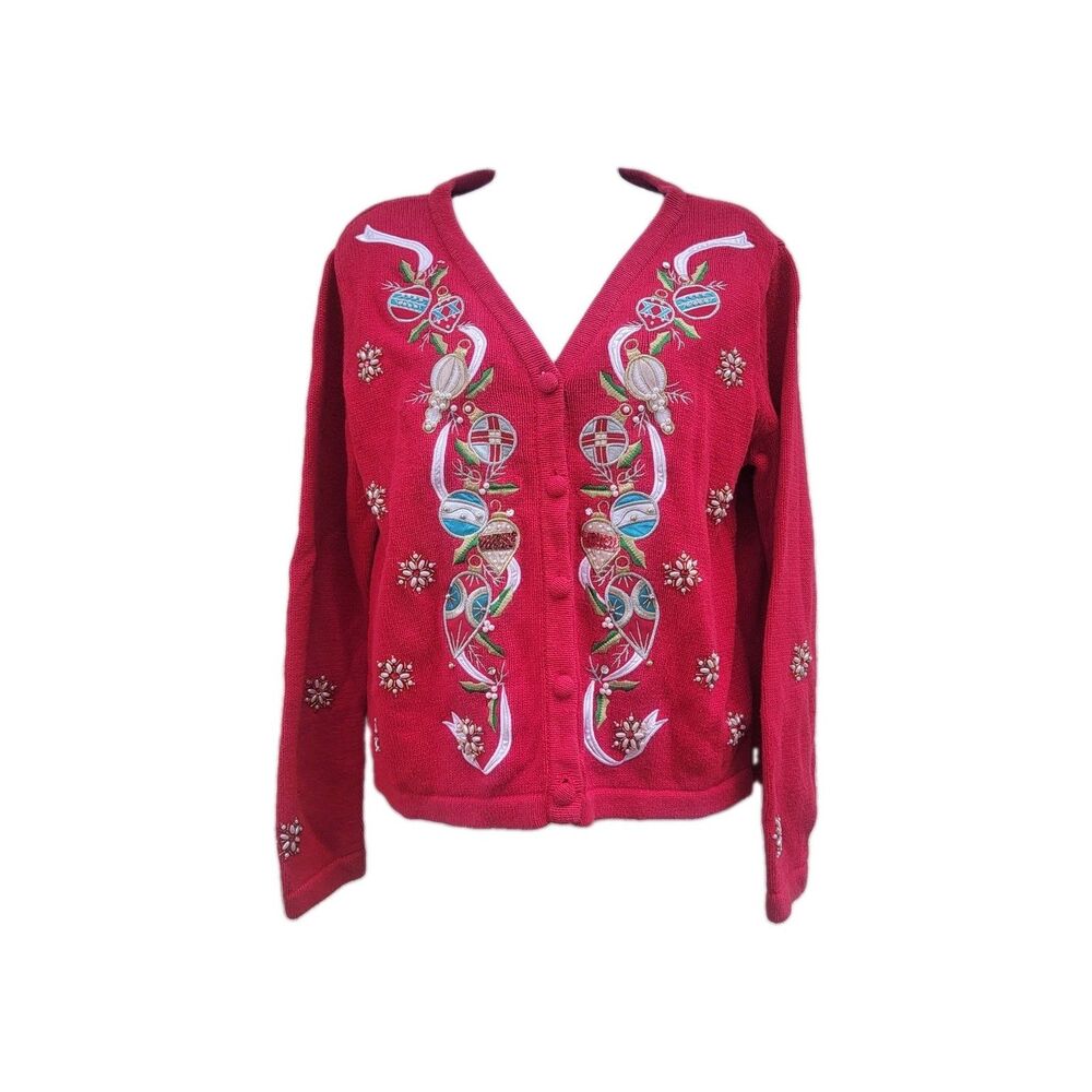 Vintage Bechamel Embellished Red Christmas Sweater Wmns Sz PM Ugly Christmas Swe